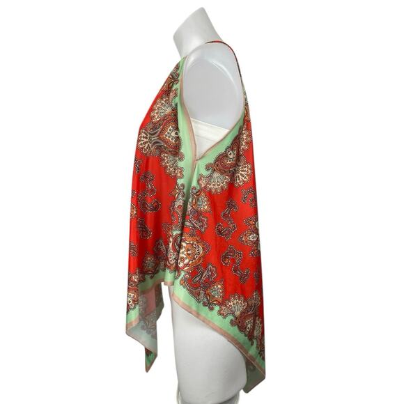 Zara Women's Red Multicolor Sleeveless Asymmetrical Bandana Scarf Tank Top Sz M - Picture 2 of 5